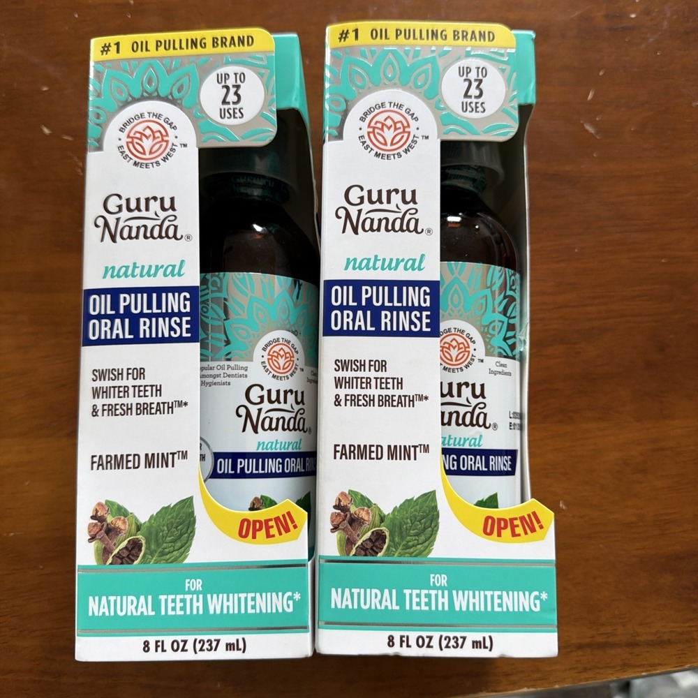 2-Guru Nanda Oil‎ Pulling Oral Rinse Farmed Mint Mouthwash 8 oz Teeth Whitening